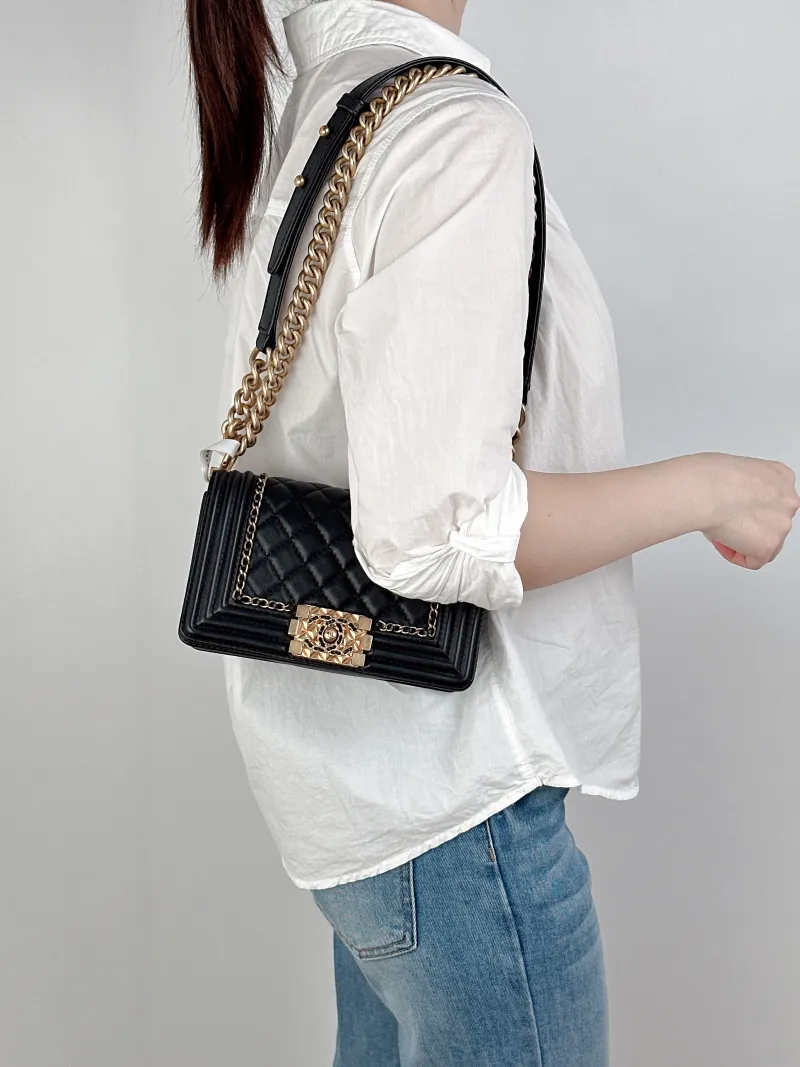 Chanel Crossbody Bag Le Boy​Black Calfskin Small 20.5 × 8.5 × 12 cm — on-model view 1 of 2