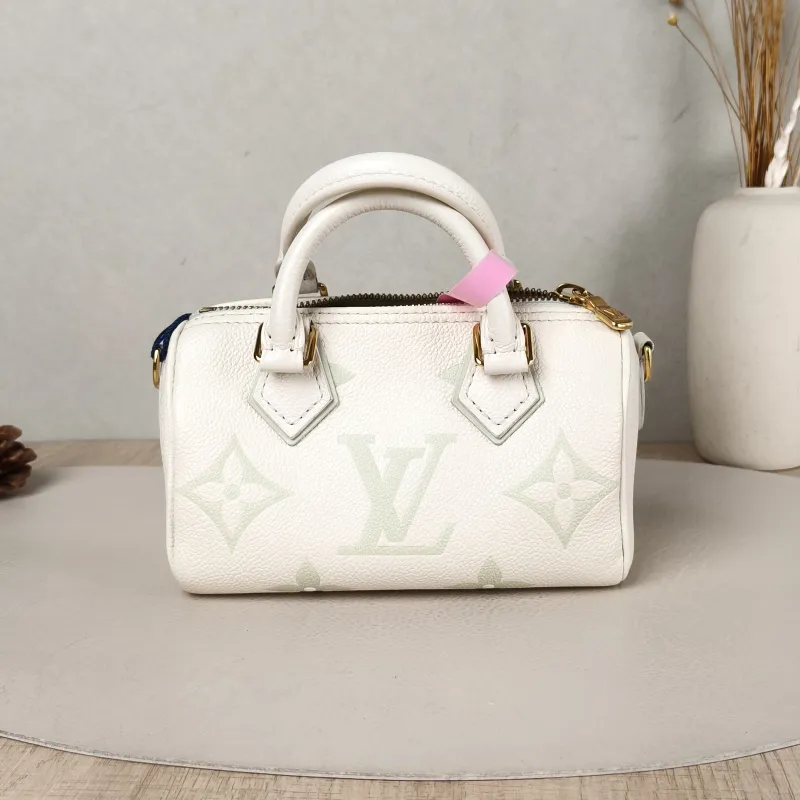 Louis Vuitton Crossbody Bag Speedy Nano White · Green Monogram Empreinte Embossed Calfskin nano 16 × 7.5 × 10 cm