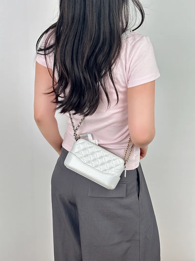 Chanel Crossbody Bag Gabrielle Gabrielle Bag Silver Calfskinmini19 × 4 × 10 cm — on-model view 1 of 2