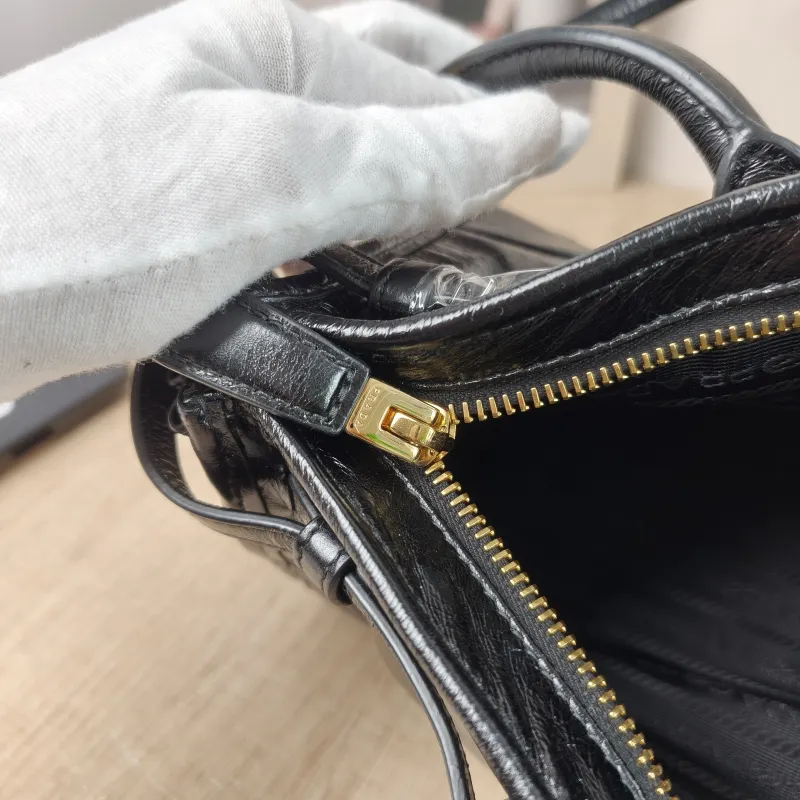 PRADA Shoulder Bag Bonnie Soft Lux Black Waxed Leather Medium 32 × 12 × 15.5 cm — detail view 12 of 13