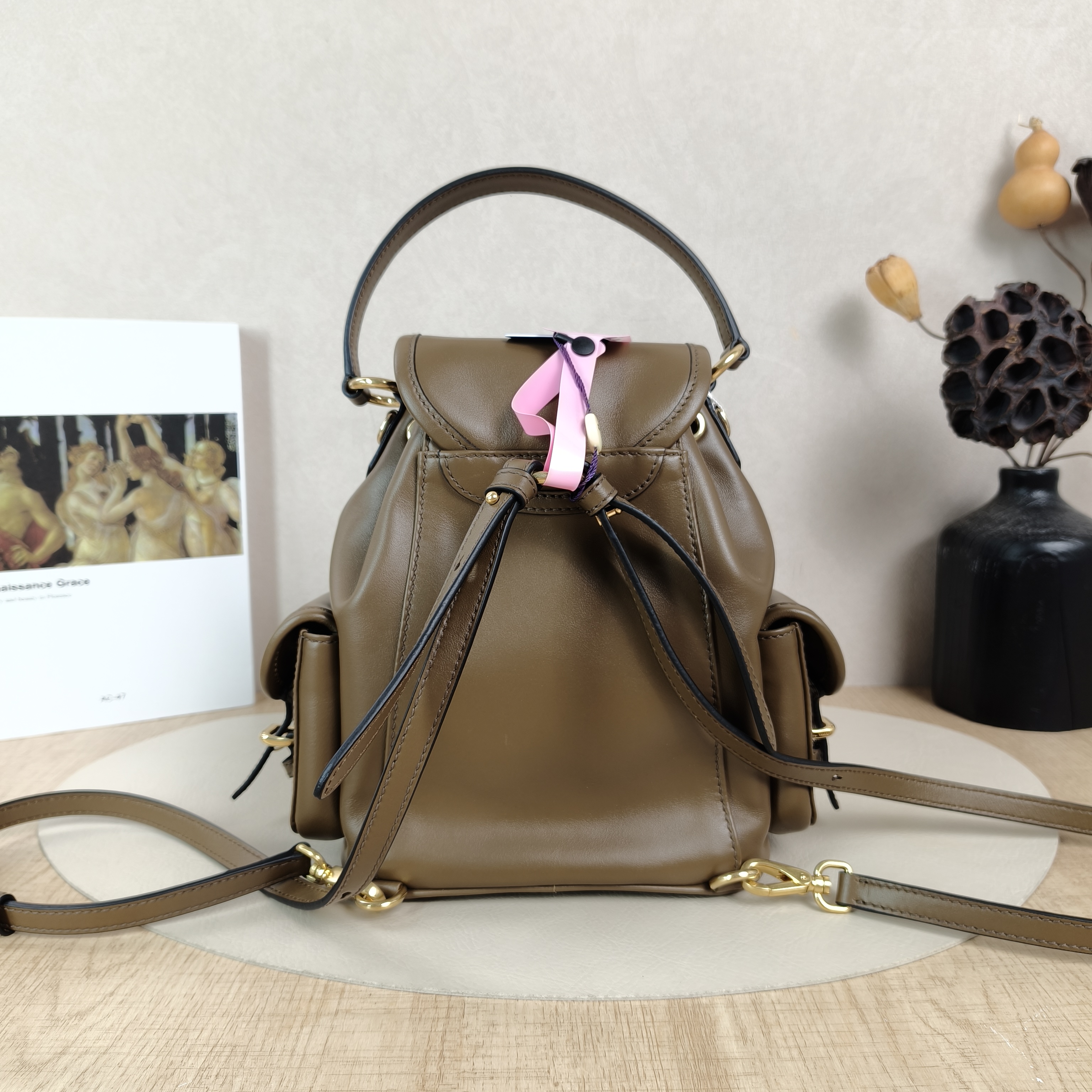 Miumiu Backpack Backpack Green Calfskin Medium18 × 11.5 × 22 cm — cover view 3 of 5