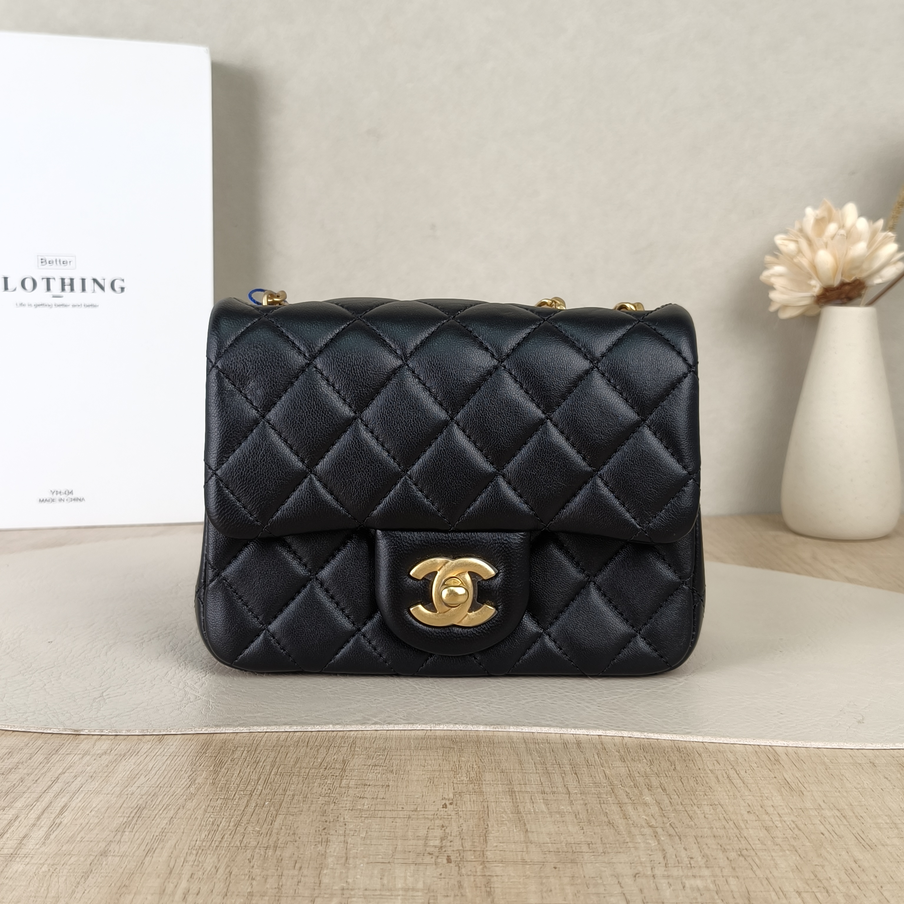 Chanel Crossbody Bag Classic Flap Mini CF Mini Black Lambskin 17 × 8 × 13.5 cm