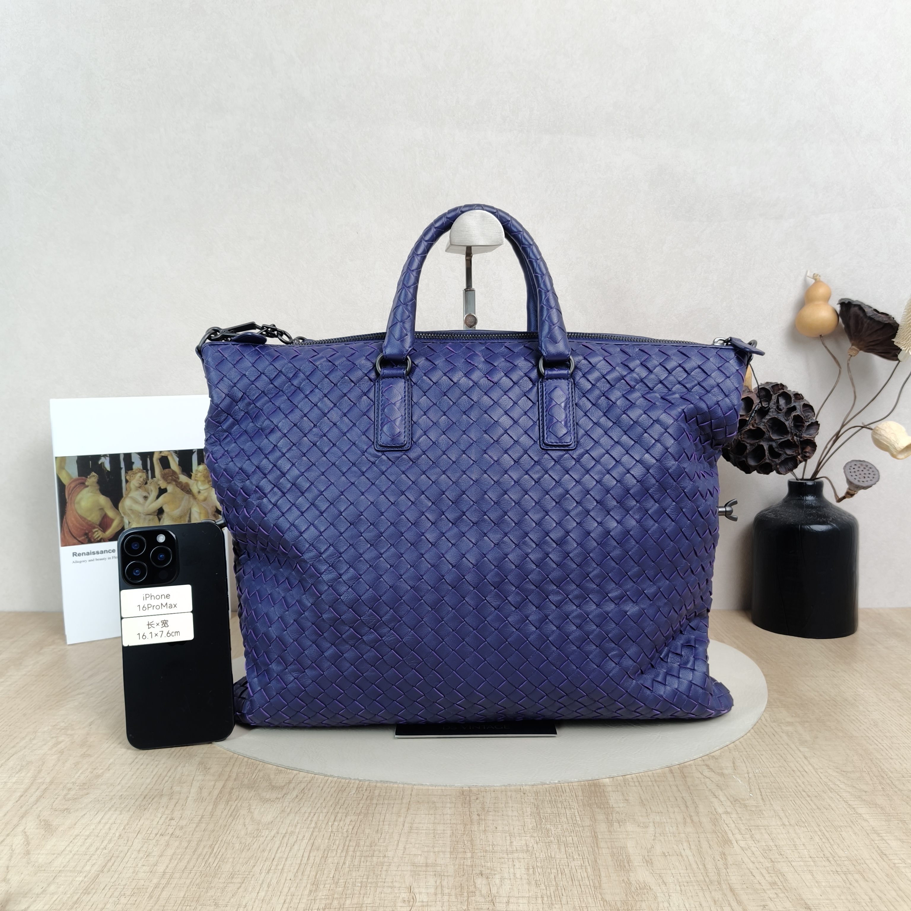Bottega Veneta Top Handle Bag Woven Top Handle Bag Blue Lambskin40*32 — cover view 3 of 5
