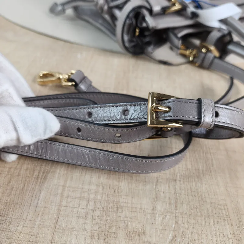 PRADA Shoulder Bag Bonnie Soft Lux Grey Waxed Leather Calfskin Medium 32 × 12 × 15.5 cm — detail view 2 of 13