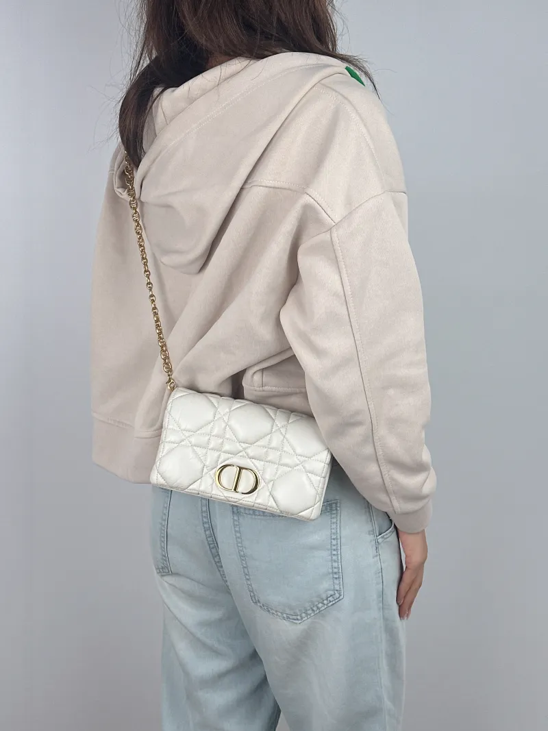 DIOR Crossbody Bag Caro Chain Bagwoc White Calfskin One Size 19.5 × 6.5 × 11 cm — on-model view 2 of 2