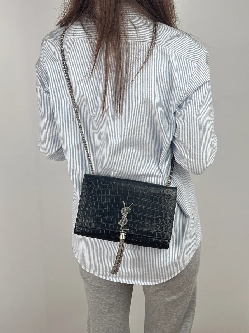 SAINT LAURENT Crossbody Bag KATE Edition Black Calfskin Medium24 × 5.5 × 14.5 cm — on-model view 2 of 2