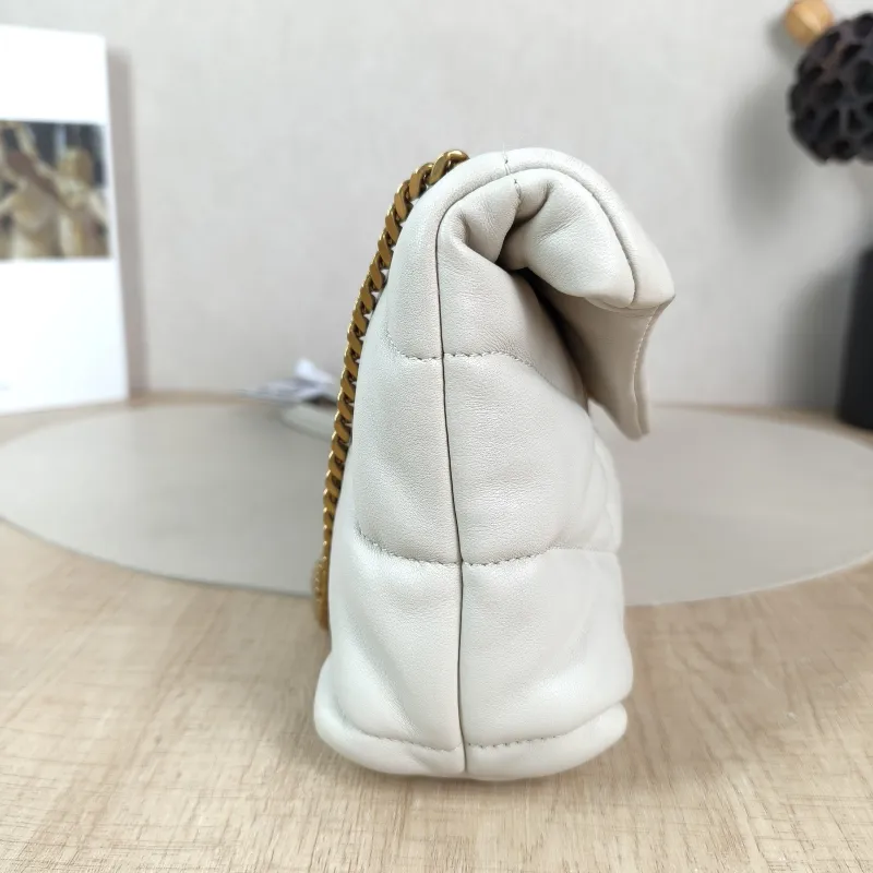 SAINT LAURENT Crossbody Bag LOULOU PUFFER White Lambskin Mini 23 × 8.5 × 15.5 cm — detail view 2 of 12