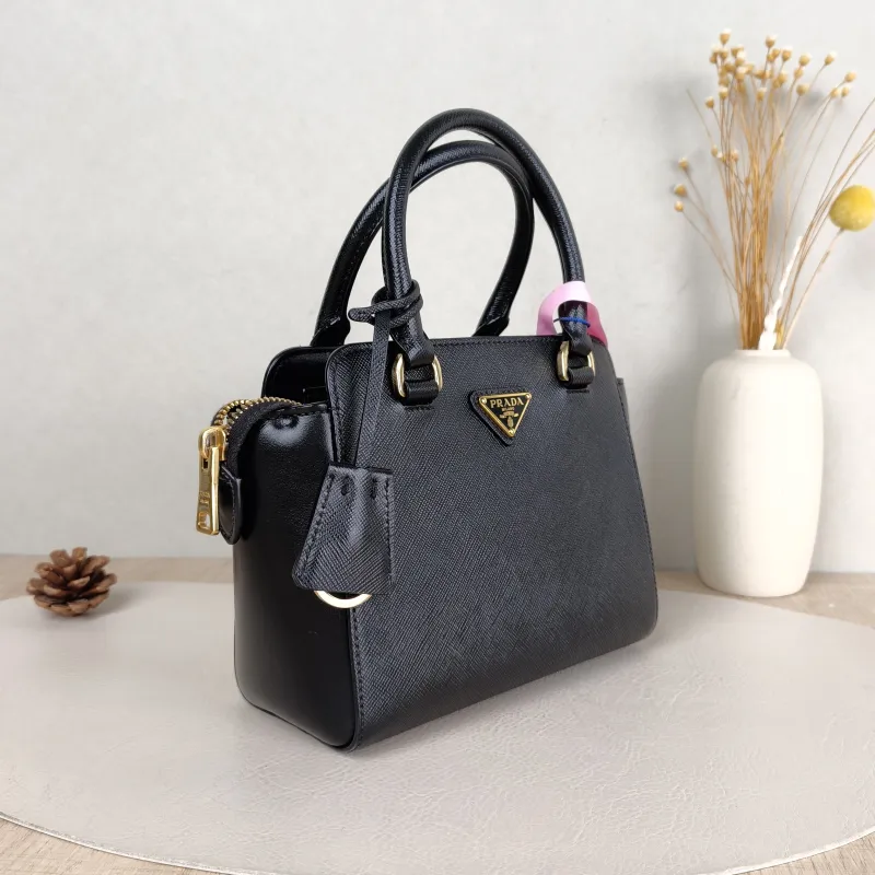 PRADA Top Handle Bag Tote Bag Black Calfskin Mini 18 × 9 × 15 cm — cover view 4 of 5