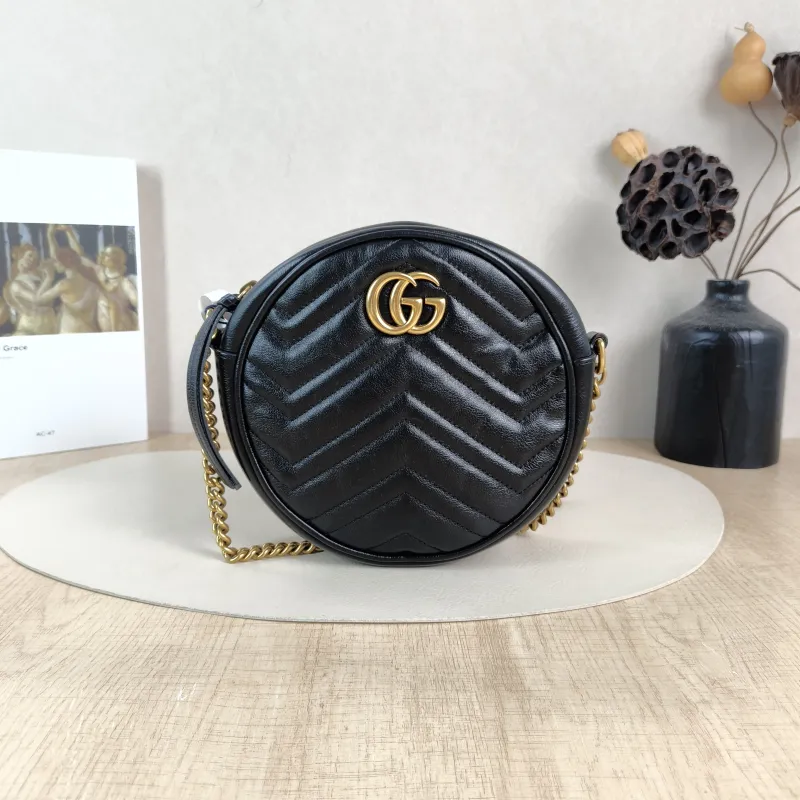 GUCCI Crossbody Bag Ophidia GG Round Bag Black Calfskinmini18 × 4.5 × 18 cm