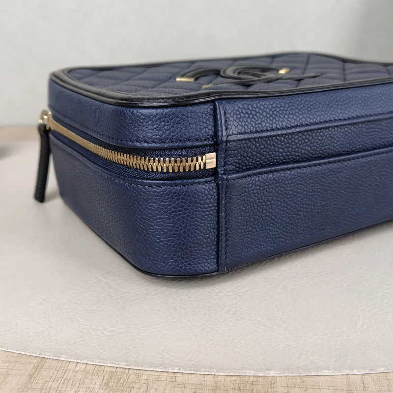 Chanel Crossbody Bag CC Filigree Vanity Cosmetic Bag Blue Black Grained Calfskin Medium 21 × 8 × 16 cm 22 — detail view 1 of 13