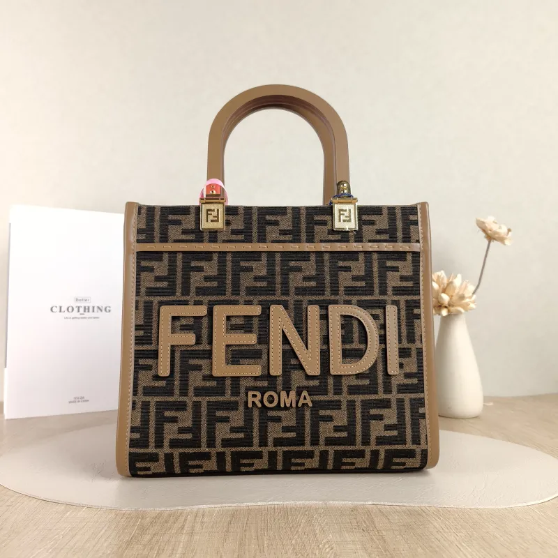 FENDI Crossbody Bag Sunshine Shopping Tote Monogram Canvas Small 25.5 × 12 × 22.5 cm