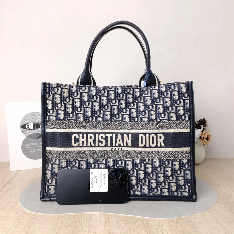 DIOR Shoulder Bag Book Tote Shoulder Strap Edition Blue Canvas · Calfskin Medium 36.5 × 16.5 × 28 cm — cover view 5 of 5