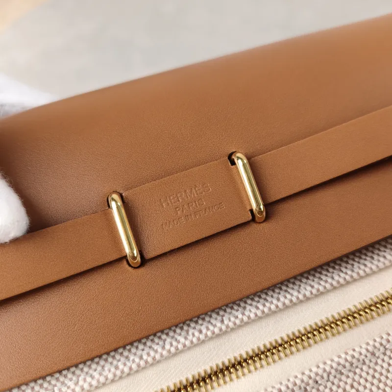 Hermès Shoulder Bag Herbag Zip 20 Beige Brown Calfskin，Canvas Mini 20 × 7 × 17 cm K — detail view 13 of 13