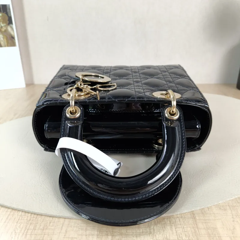 DIOR Top Handle Bag Lady Lady Dior Bag Black Leather Patent Leather Patent Small20 × 8 × 18 cm — detail view 7 of 13