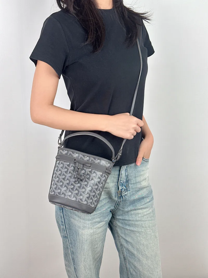 GOYARD Crossbody Bag Petit Flot Grey ine Canvasmini12 × 10 × 17.5 cm — on-model view 1 of 3