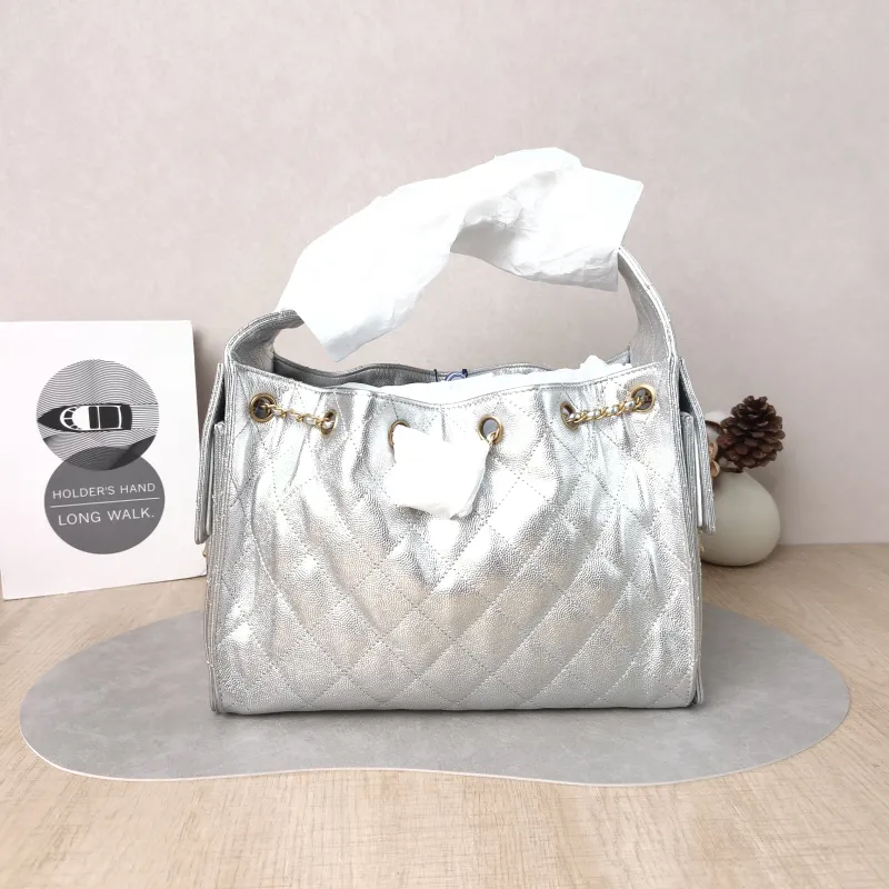 Chanel Shoulder Bag 25Bag Silver Grained Calfskin Small 26 × 14 × 30 cm