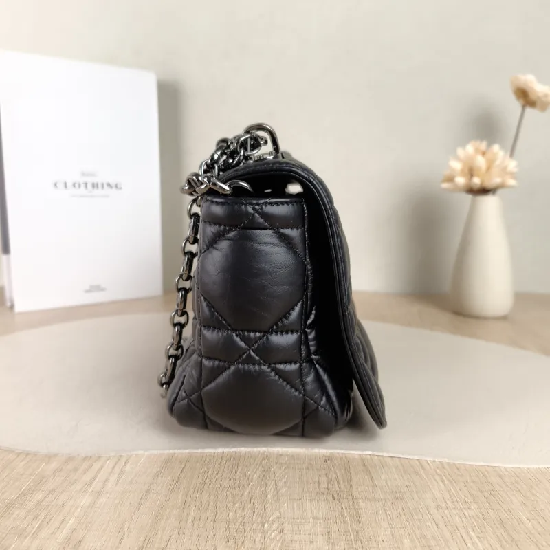 DIOR Crossbody Bag Caro Chain Bag Black Calfskin Medium 25.5 × 9 × 15.5 cm logo — detail view 8 of 12