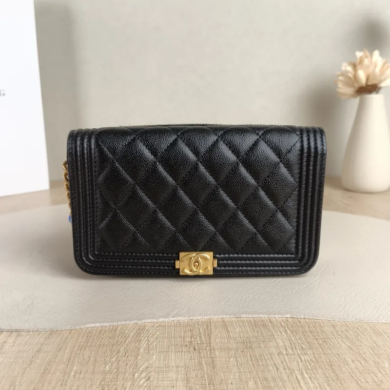 Chanel Crossbody Bag Le Boy​ WOC Black Grained Calfskin Mini 17.5 × 3.5 × 10 cm Microchip Edition