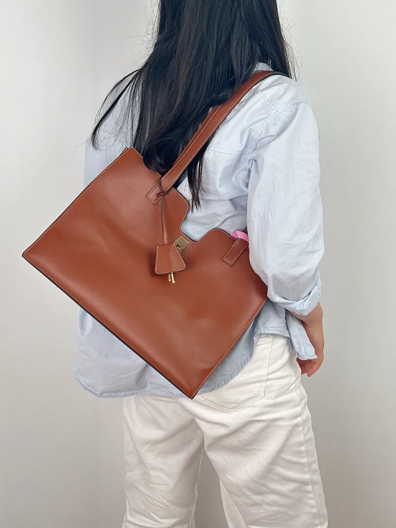 CELINE Shoulder Bag Cabas 16 Tote Bag Caramel Calfskin Large 37 × 14 × 26 cm — on-model view 2 of 2