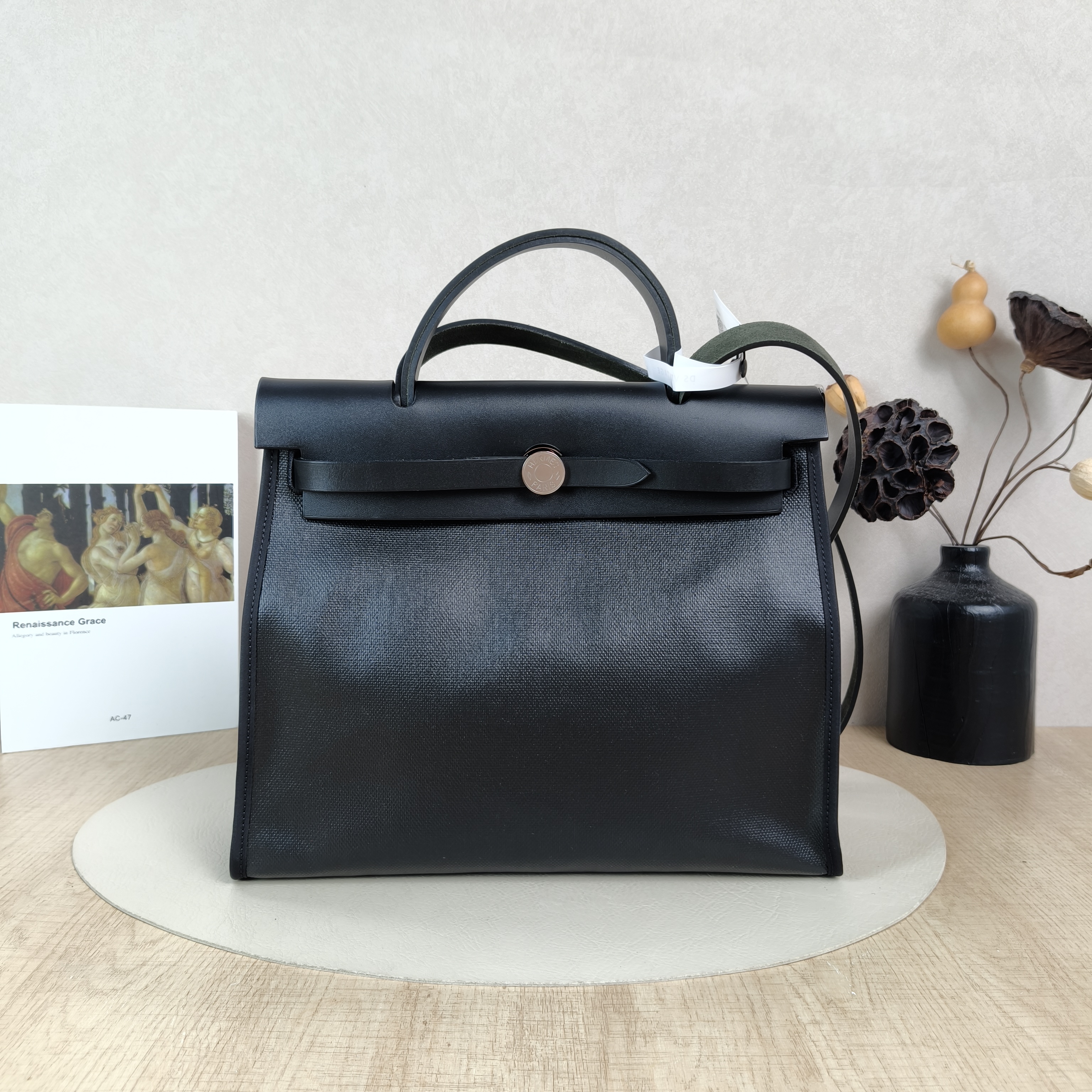 Hermès Crossbody Bag Herbag 31Black White Canvas Medium30.5 × 11 × 25.5 cm