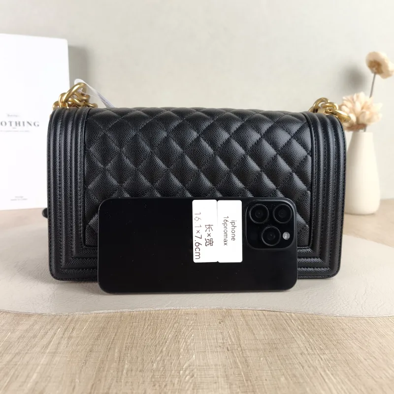 Chanel Crossbody Bag Le Boy​ Black Grained Calfskin Medium 25 × 9 × 15 cm — cover view 6 of 6