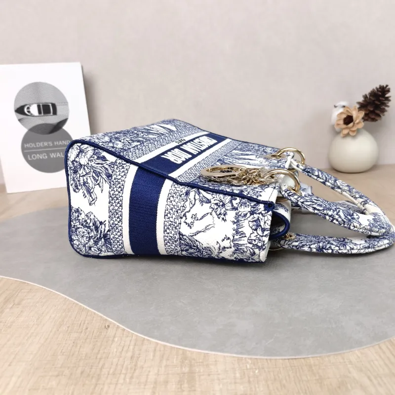 DIOR Top Handle Bag Lady Lady Dior Bag Blue Canvas Medium 24 × 12 × 21 cm — detail view 3 of 13