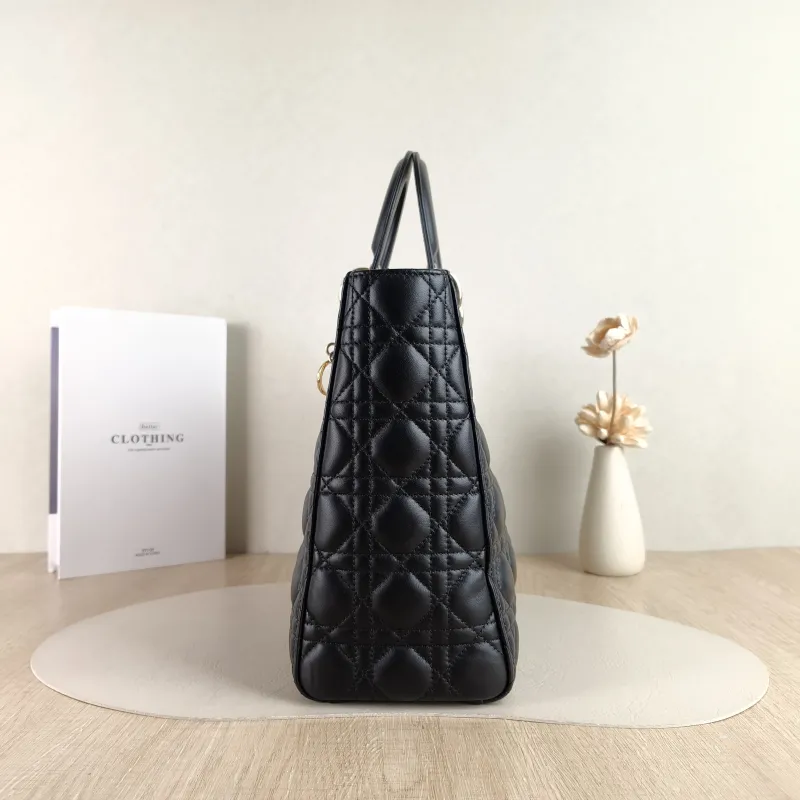 DIOR Top Handle Bag Lady Lady Dior Bag Black Lambskin Large 32 × 11 × 25 cm — detail view 7 of 12