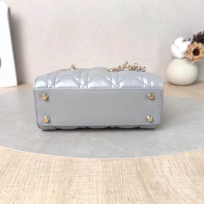 DIOR Crossbody Bag Lady Lady Dior Bag Grey Lambskin Mini 17 × 7 × 15 cm — cover view 4 of 6