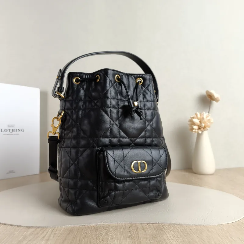 DIOR Crossbody Bag Caro Bucket Bag Black Lambskin Small 20 × 9 × 24 cm — cover view 4 of 5