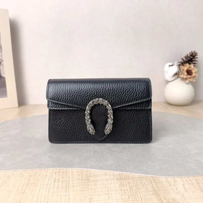 GUCCI Crossbody Bag Dionysus Black Calfskin Mini 16.5 × 4.5 × 10 cm