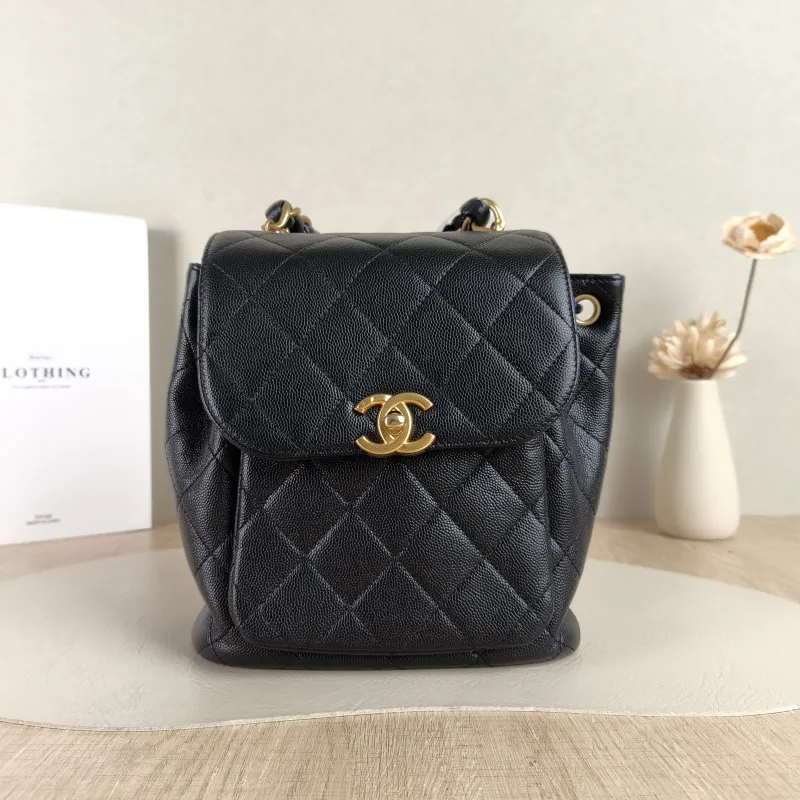 Chanel Backpack Backpack Black Grained Calfskin Small 19 × 9.5 × 21.5 cm