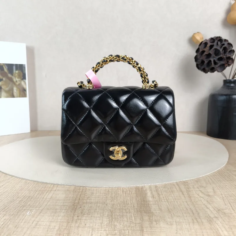 Chanel Crossbody Bag Black Waxed Leathermini19 × 7 × 14 cm