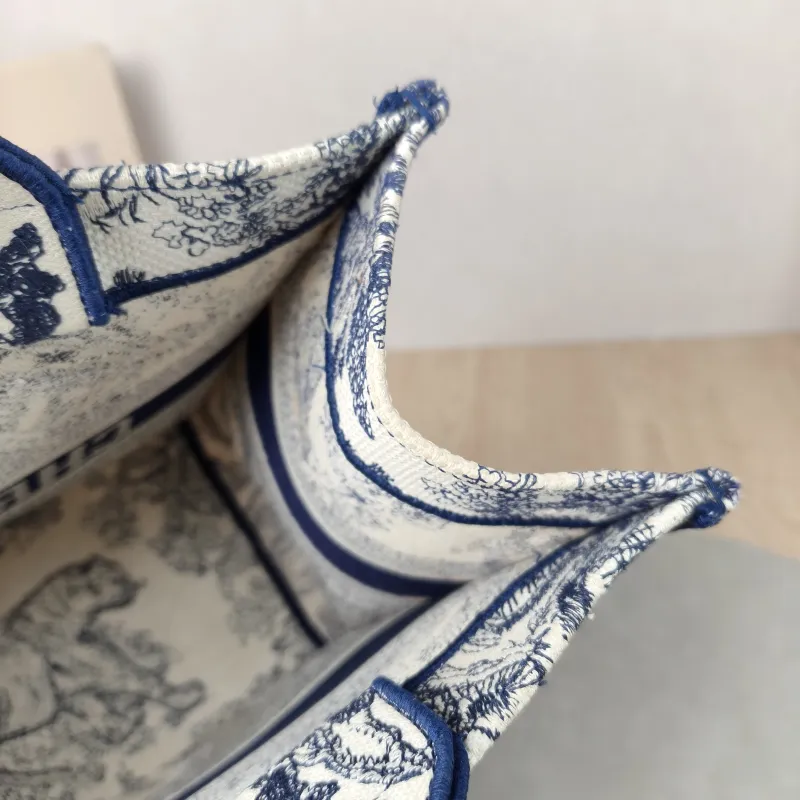 DIOR Top Handle Bag Book Tote Collection · White Blue Canvas Medium 36 × 16.5 × 27.5 cm — detail view 12 of 13