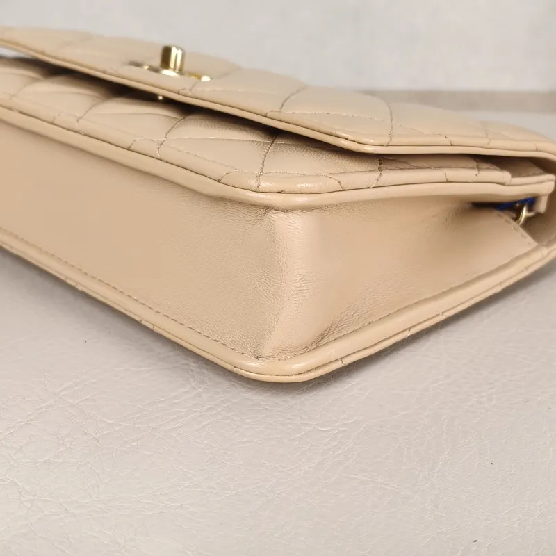 Chanel Crossbody Bag CF WOC Taupe Lambskin Mini 19.2 × 3.5 × 12.3 cm — detail view 7 of 14
