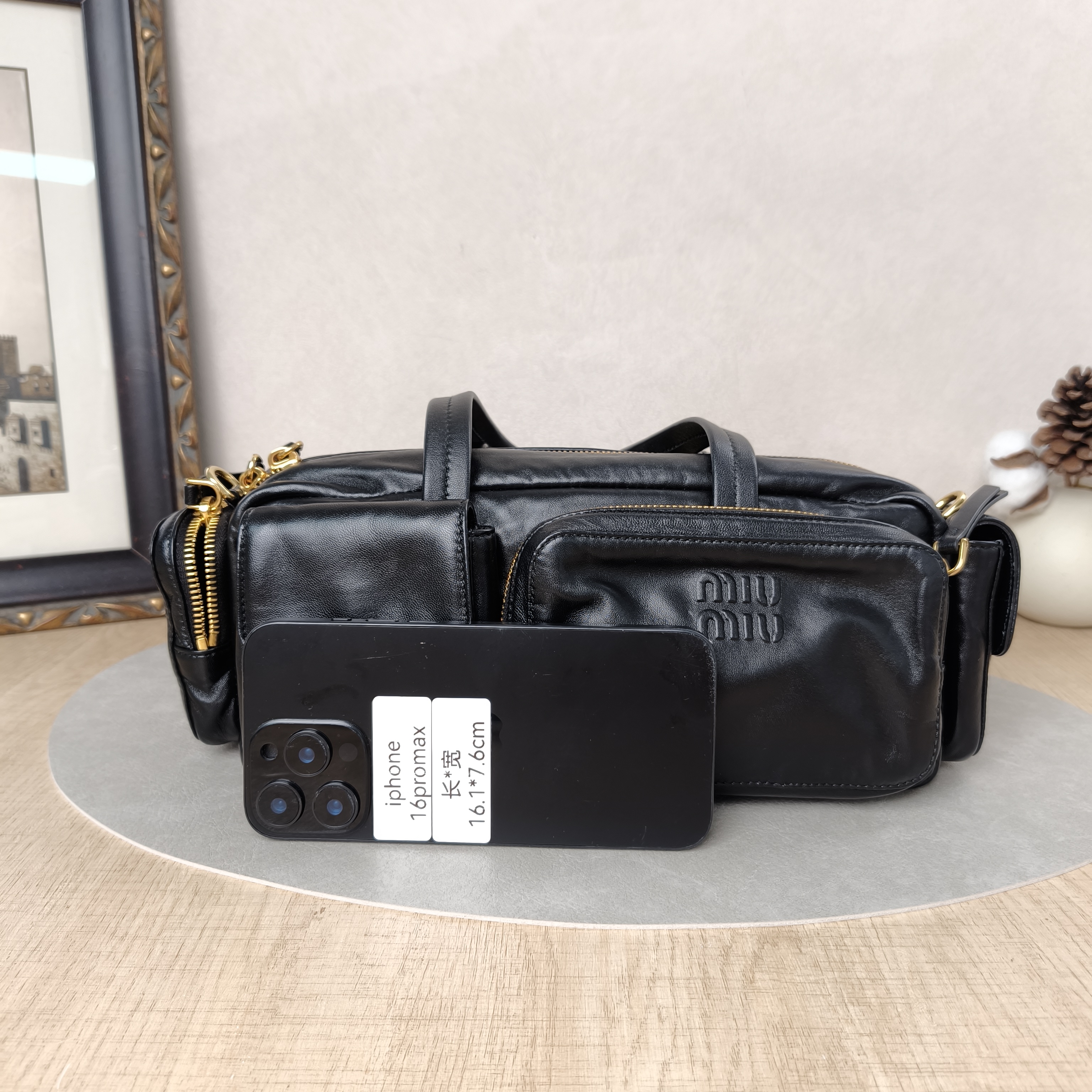 Miumiu Top Handle Bag Pocket Top Handle Bag Black Lambskin 27 × 9 × 12 cm — cover view 5 of 5