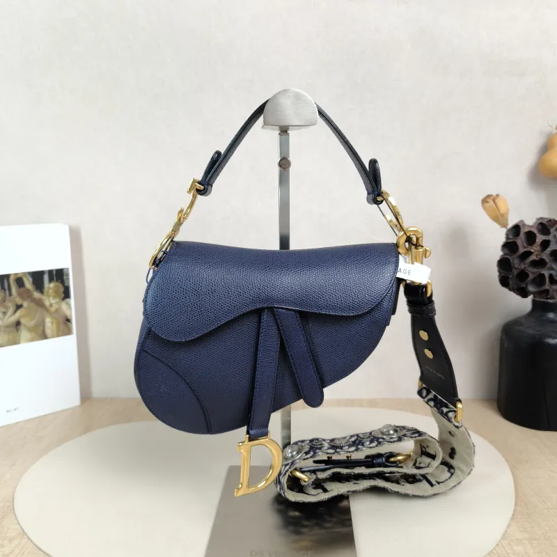 DIOR Top Handle Bag Saddle Blue Calfskinmini19 × 6 × 15 cm