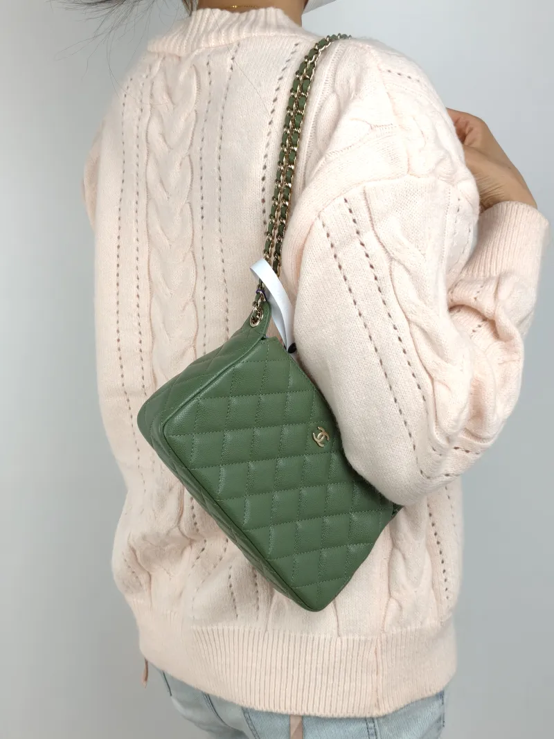 Chanel Crossbody Bag Green Grained Calfskin One Size 21 × 5 × 12 cm — on-model view 1 of 2