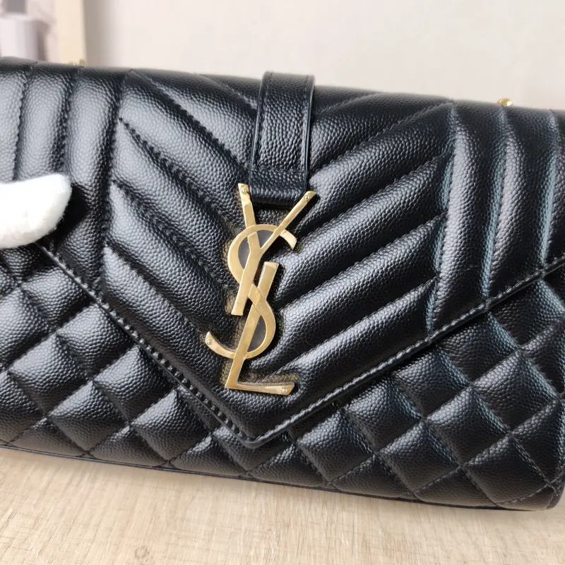 SAINT LAURENT Crossbody Bag ENVELOPE Black Grained Calfskin Small 21 × 6 × 13 cm Conditioned — detail view 11 of 12