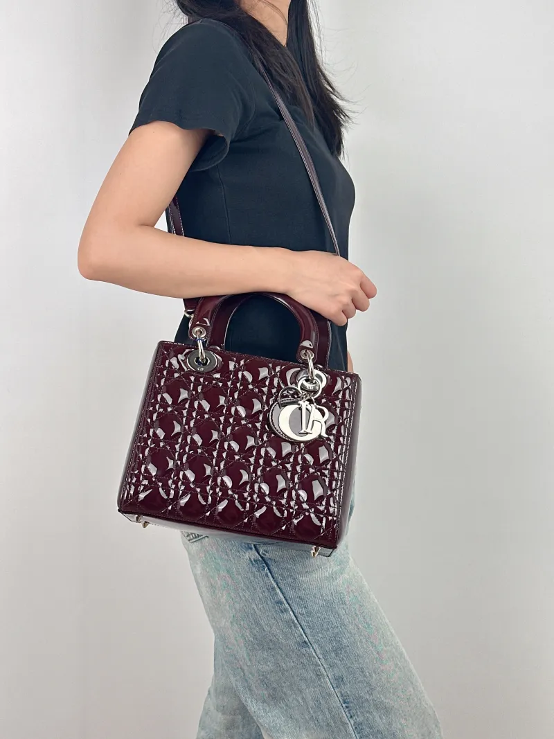 DIOR Top Handle Bag Lady Lady Dior Bag Red Patent Leather Medium24 × 12 × 21 cm — on-model view 2 of 2