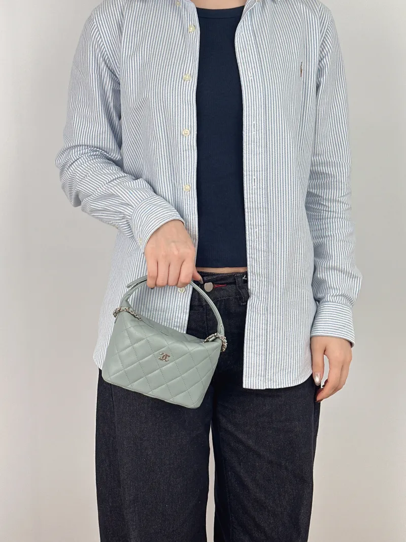 Chanel Crossbody Bag Crossbody Bag Grey Grained Calfskin One Size 16 × 6 × 13 cm — on-model view 3 of 3