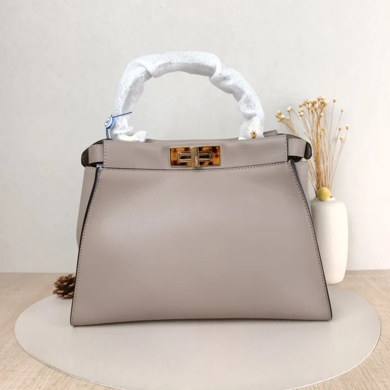 FENDI Top Handle Bag Peekaboo IS ee U Grey Calfskin Medium 33.5 × 13 × 25.5 cm