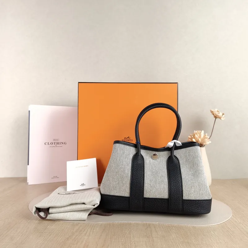 Hermès Top Handle Bag Neo Garden 23 Mini Black · Beige Canvas · Negonda Calfskin Mini 23 × 10 × 16 cm G — cover view 5 of 6