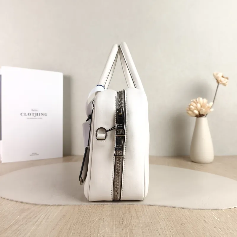 PRADA Top Handle Bag Tote Bag White Calfskin 26 × 18.5 × 16.5 cm — detail view 1 of 11