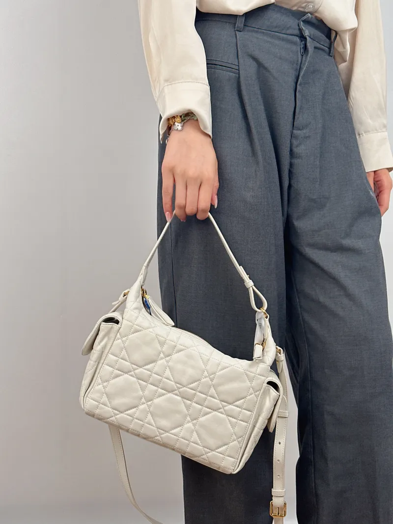DIOR Crossbody Bag D-Dream White Lambskin Medium 28 × 10 × 16 cm — on-model view 2 of 3
