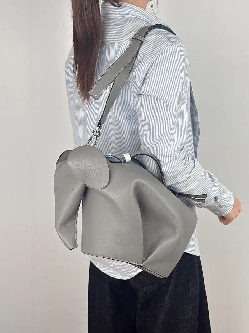 LOEWE Shoulder Bag Grey Calfskin Large 36 × 26.5 × 22 cm — on-model view 2 of 2