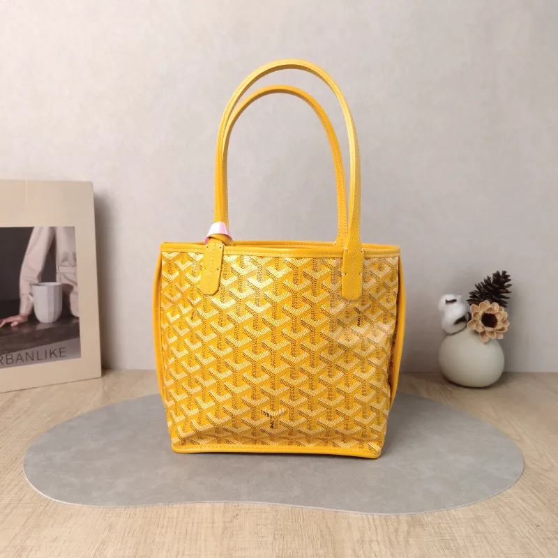 GOYARD Top Handle Bag ANJOU Shopping Tote Yellow PVC Mini 19.5 × 9 × 19.5 cm