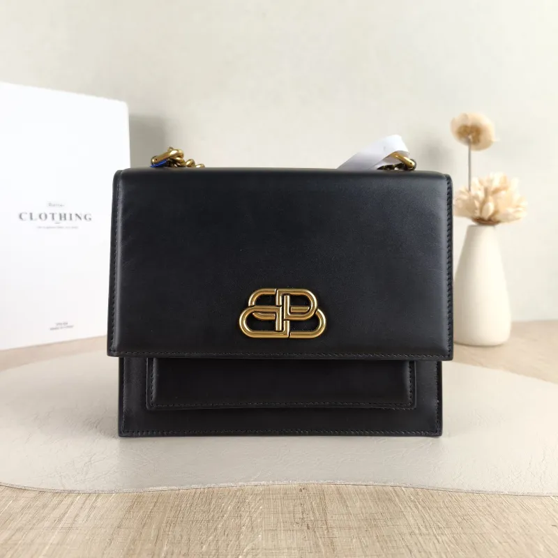BALENCIAGA Crossbody Bag Crossbody Bag Black Calfskin 19.5 × 8 × 16 cm