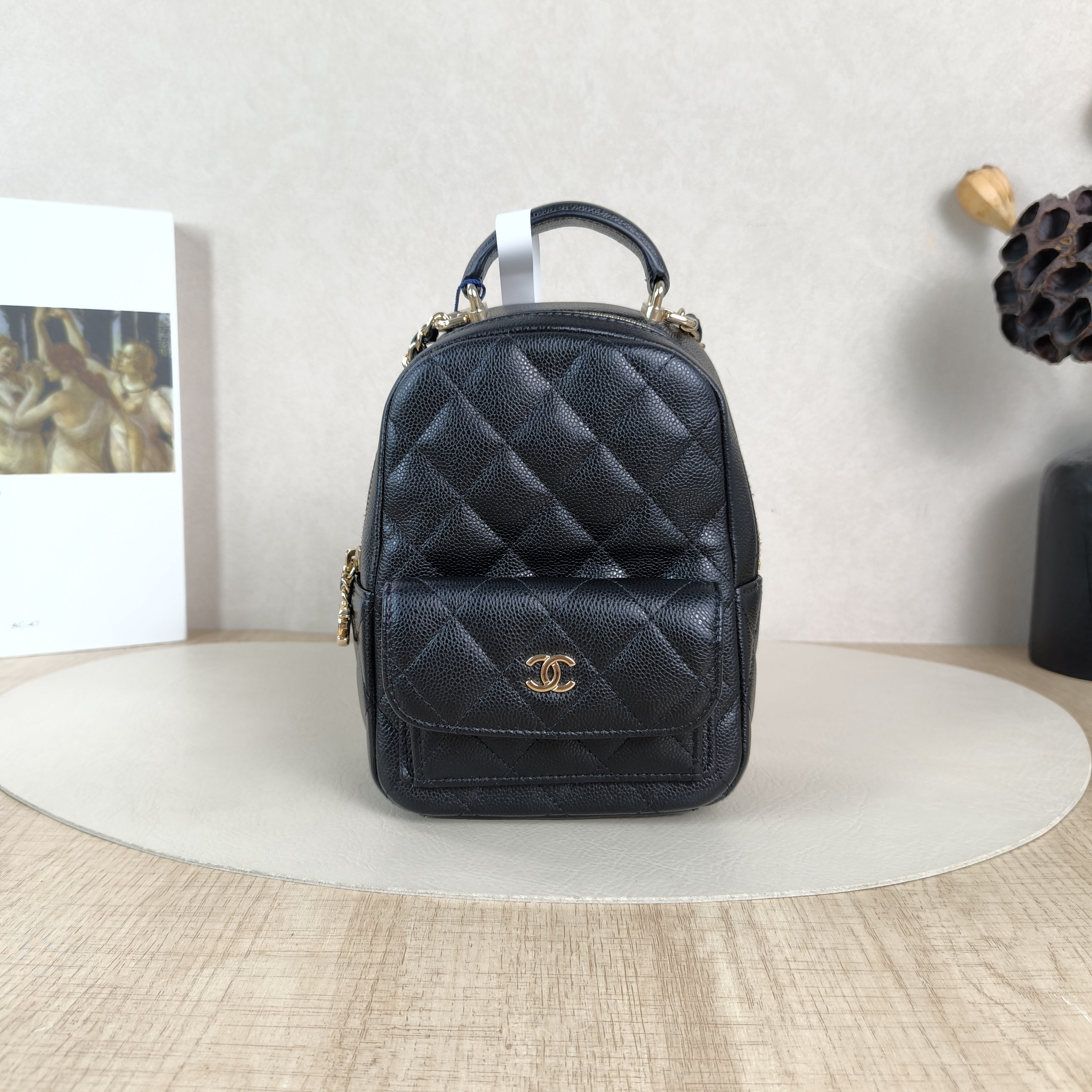 Chanel Backpack mini Backpack Collection Black Grained Calfskin One Size13 × 9 × 18 cm