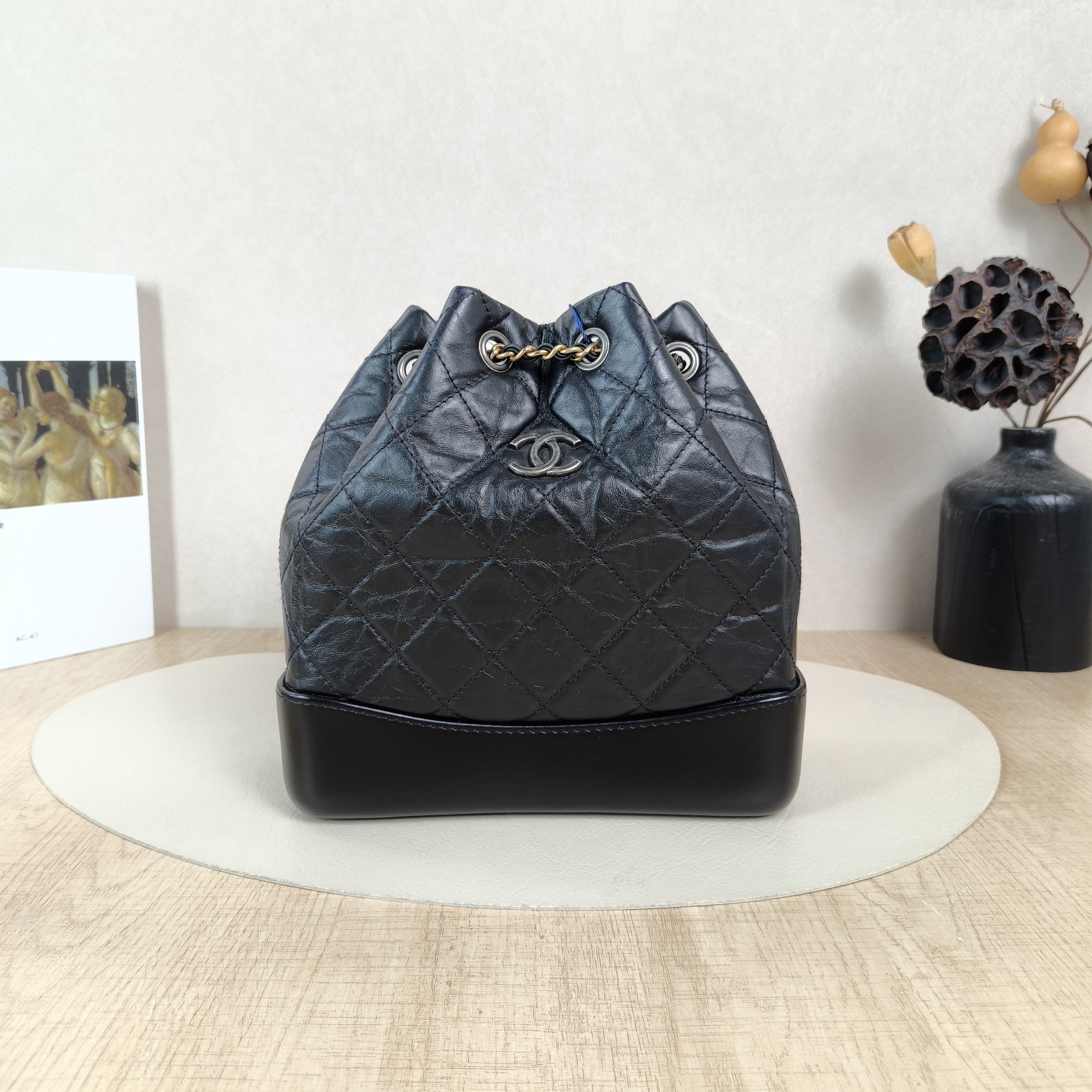 Chanel Backpack Gabrielle Backpack Black CC alfskin Small22.5 × 10.5 × 23 cm