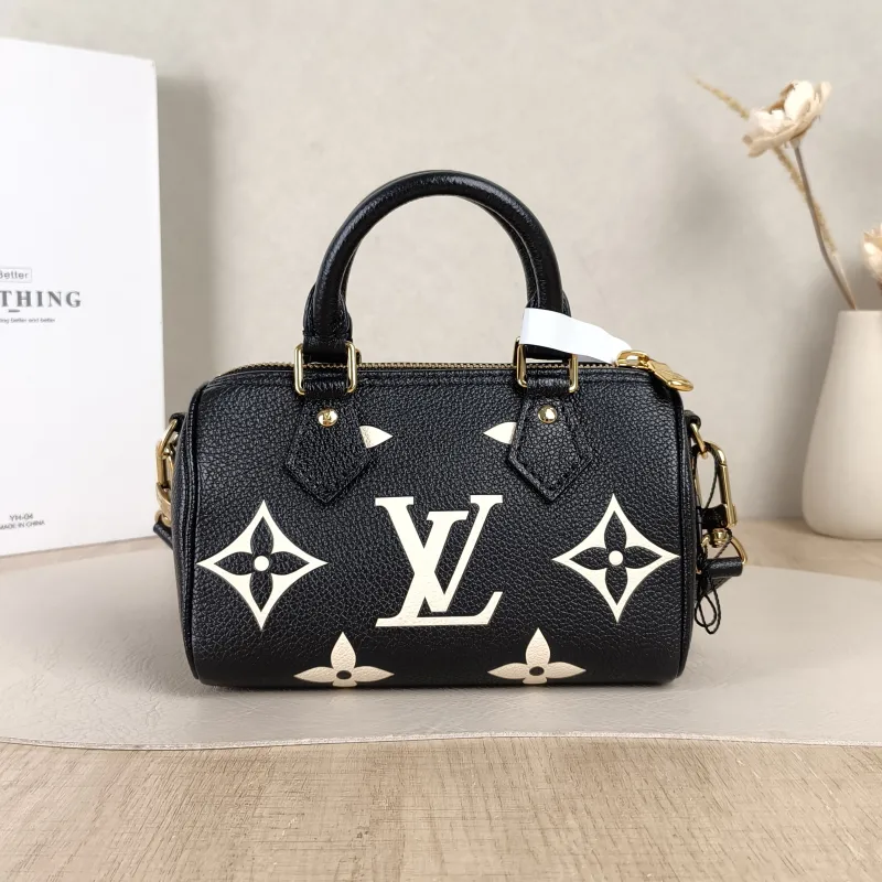 Louis Vuitton Crossbody Bag Speedy Nano Black · White Empreinte Embossed Calfskin Monogramnano16 × 7.5 × 10 cm